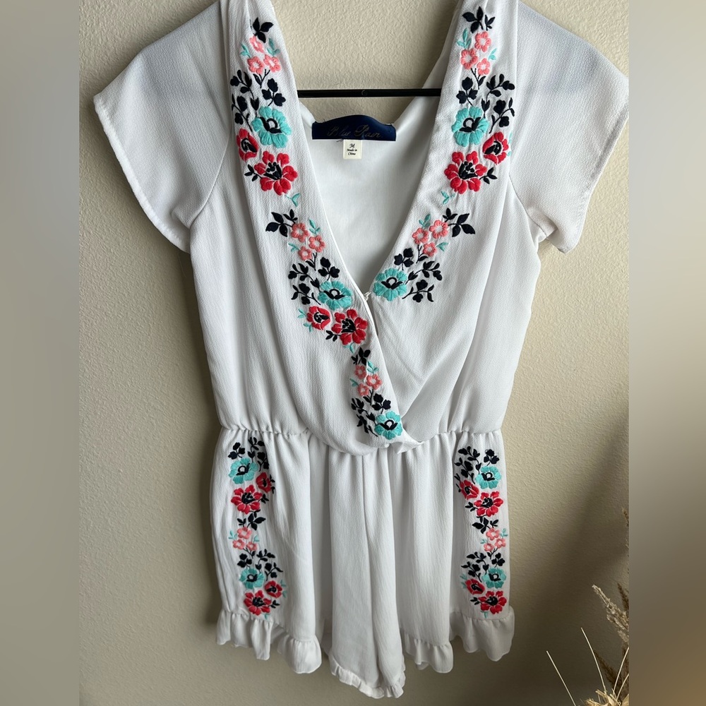 Women’s Blue Rain Medium White Romper